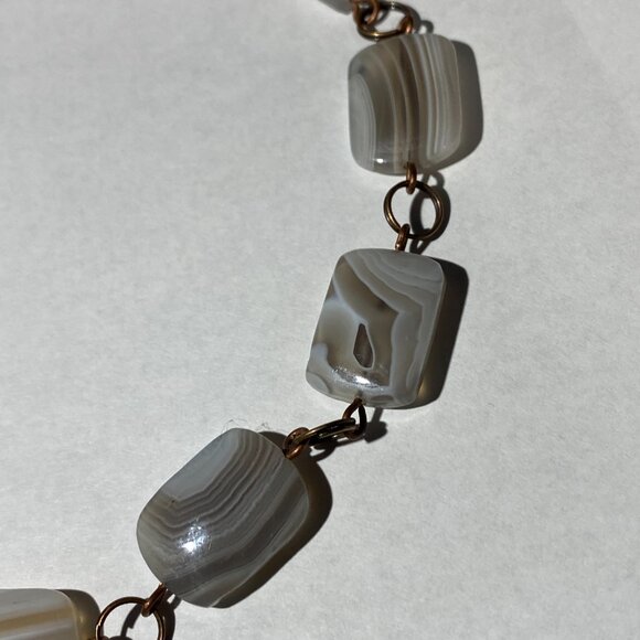 Geometric Botswana Agate Necklace, Rustic Genuine Gemstone Copper Link Necklace - Picture 7 of 11
